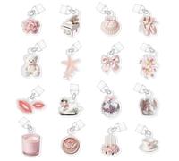 GOMAKERER 16 piezas 16 diseños Coquette Dust Plug Charms Rosado Estética Acrílico Polvo Tapón Tipo C Largo E Reader Colgante Regalo Para Amantes de Libros, Profesores y Amigos