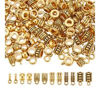 GOMAKERER 180 unidades de 6 estilos de aleación de Bail Beads Colgantes de tubo de oro antiguo con lazo tallado colgante de columna espaciador cuentas sueltas colgantes colgantes cuentas para