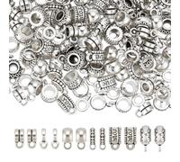 GOMAKERER 180pcs 6 estilos de colgantes con cuentas de aleación, colgante de tubo de plata tibetana con anillo espaciador de cuentas sueltas para la creación de joyas