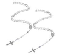 GOMAKERER 2 collares de cruz de cuentas de rosario, collares con colgante de cruz, collar de cadena de aleación de zinc con colgante de crucifijo para mujeres y hombres, regalos de joyería, bautizo