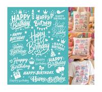 GOMAKERER 2 hojas Happy Birthday Serigrafía Plantillas autoadhesivas con palabras de cumpleaños Plantilla de malla reutilizable para pintar paredes camiseta decoración del hogar