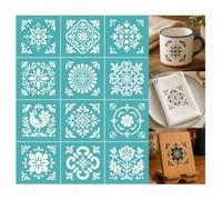 GOMAKERER 2 hojas vintage azulejos flores serigrafía plantilla mediterránea cuadrada pintura de azulejos plantillas reutilizables autoadhesivas serigrafiados para paredes tela de madera decoración del