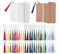 GOMAKERER 200 marcapáginas vacíos 2 colores con 200 borlas coloridas marcapáginas de cartón para manualidades con agujeros rectangulares sin terminar etiquetas para proyectos de aula, etiquetas de