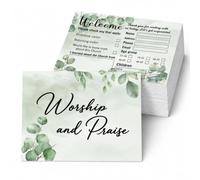 GOMAKERER 200 tarjetas de oración, tarjetas de visita de iglesia de 3 x 4 pulgadas, tarjetas de bienvenida, follaje y cruz, decoración de eucalipto, solicitud de oración para saludo de negocios