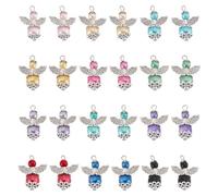 GOMAKERER 24 dijes de ángel de cristal de 12 colores, colgantes de ala de ángel, alas de hada, aleación de vidrio, colgantes para collares, pulseras, aretes, llaveros, manualidades, joyería, aleación