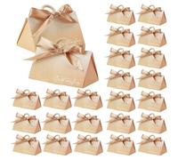 GOMAKERER 30 juegos de cajas de regalo de boda, caja de regalo de papel triangular, cajas de caramelos, bolsa de mejores deseos con cinta y asas de anillo para cumpleaños, baby shower, aniversario