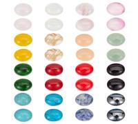 GOMAKERER 32pcs 16 Estilos Cabujones con Piedra Preciosa Oval Mixta, Cristal con Fondo Plano, Jade Natural y Turquesa Pequeña Para la Creación de Joyas