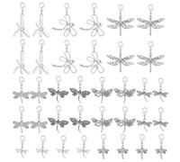 GOMAKERER 36 piezas 9 estilos colgante con cremallera en forma de libélula, diseño de insectos con bisagra estilo tibetano tirador de cremallera para decoración de equipaje, 30~37mm, Metal, No es una