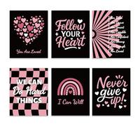 GOMAKERER 6 pósteres con cita en negro y rosa, arte inspirador positivo para pared "I am Kind Brave Smart Affirmations minimalista, decoración de pared para dormitorio (20,5 x 25,5 cm, sin marco)