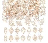 GOMAKERER 70 piezas 7 estilos aleación flor colgante de conexión, colgantes de flor de chakra de oro claro, colgantes de metal redondos planos con 2 agujeros para hacer collares