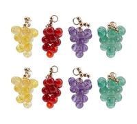 GOMAKERER 8pcs 4 colores simpáticos colgantes de fruta, cuentas de fruta de uva imitación 3D cuentas de semillas de vidrio hechas a mano colgantes al por mayor para la creación de joyas, pulseras
