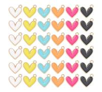 GOMAKERER 96 dijes de corazón esmaltados de aleación de 6 colores, colgante de corazón de amor claro dorado plano dijes de corazón de metal de colores mezclados para hacer joyas, manualidades, Acero