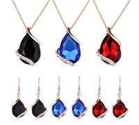 GOMAKERER Juego de joyas de cristal de lágrima para mujer, 3 juegos de 3 colores, colgante de lágrima de cristal, collar de cadena chapado en oro con ganchos colgantes para aretes para regalo de dama