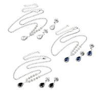 GOMAKERER Juego de joyas de diamantes de imitación para mujer, 3 juegos de collar con colgante de lágrima de cristal de 3 colores con aretes colgantes para dama de honor, regalo de boda, aniversario