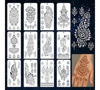 GOMAKERER Plantillas de tatuaje Haina de 12 hojas para pintar, 12 estilos indios árabes tribales plantillas de dibujo plantillas de arte reutilizables para pintar el antebrazo a mano en la pared de