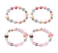 GOMAKERER - Pulsera de 4 piezas, diseño de hoja de estrella de mar, 2 bandas, color caramelo, pulsera elástica de cerámica con estrella de mar para mujer