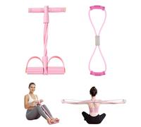 Gomas Elásticas Musculación y Fitness, Set 2 en 1 con Extensor de Pedales de 6 Tubos y Banda Elástica en 8, Bandas de Resistencia para Entrenamiento en Casa, Abdominales, Cintura y Yoga, Rosa