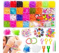 Gomas elásticas para pulseras en 32 colores, 1500 pulseras elásticas kit, regalos para niños de 7 a 14 años, pulseras elásticas con simpático colgante, cuentas alfabeto fruta, caja de almacenamiento