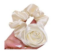 Gomas Para El Cabello De Seda 2 unidades de cintas elásticas for el pelo con flores rosas for mujer, coleteros(White)