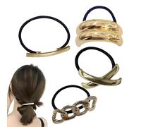 Gomas para el pelo doradas, Gomas para el pelo de metal - Muñequera simple para coleta 4 piezas Gomas para el cabello con cola de caballo | Coleteros metálicos para el cabello, Soportes para coleta