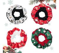 Gomas para el pelo para el pelo, coleteros grandes - Coleteros con patrón de árbol de Navidad de Santa Elk - Bandas para el cabello suaves, decoración para el cabello, lindos accesorios navideños, paq