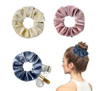 Gomas para el pelo para mujer, escondite de dinero, con bolsillo con cremallera, gadgets de viaje para mujer, pueden guardar objetos de valor, vacaciones seguras (beige, rosa, azul palacio gris)