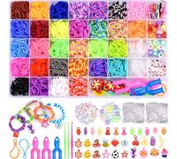 Gomas Para Hacer Pulseras Elasticas, 2500+kit Pulseras Gomas Elasticas con Ganchos y Abalorios, 32 Colores Gomas Elásticas Plásticas para Niñas de Collares y Pulseras de Bricolaje, Regalo para Niño