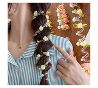 Gomas Pelo Niña Diadema con línea telefónica con cuentas de rosas, coleta atada encantadora, trenza de pelo, diadema de cuerda, banda de goma de alta elasticidad, tocados de perlas(Style-01)