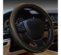 Gomass Funda para Volante de Coche, Antideslizante, Segura, Suave, Transpirable, Resistente, Gruesa, Envolvente Completa, Estilo Deportivo (Negro con línea Amarilla)