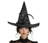Gombado de bruja para mujeres Gorro de mago de encaje con decoración de flores Witch Black Witch Free Size Crazy For Disfrave, Cosplay, Halloween Party