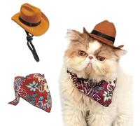 Gombado de vaquero para perros, sombrero de vaquero para perros & Bandanas Buff Set Gato de disfraz con Bandana Set Holiday Cosplay Fiesta de fiesta con correa de barbilla ajustable para peque