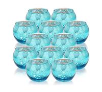 GoMDSA Juego de 12 portavelas de cristal de mercurio azul para bodas, fiestas, decoración del hogar