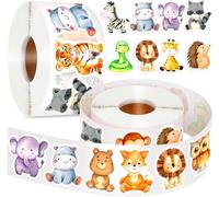 Gomets en rollo de 1000 pegatinas de animales de recompensa - pegatinas redondas para niños