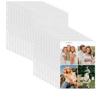 GOMETY 100 fundas transparentes para tarjetas postales DIN A4, 800 fundas para fotos de doble cara con 4 bolsillos, fundas transparentes A4, protección lateral para familias, fotos de boda (10,5 x