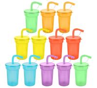 GOMETY 12 vasos de fiesta de 380 ml, vasos de plástico reutilizables con tapa y pajitas, juego de vasos que cambian de color para beber en frío, zumo de batido, café helado