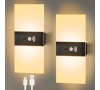 GOMETY 2 lámparas de pared interiores con detector de movimiento, recargables por USB, lámpara de pared LED con interruptor, sin conexión de alimentación, inalámbrica, 1200 mAh, lámpara de pared para