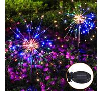 GOMETY 2 luces solares de fuegos artificiales, 200 LED, 8 modos, multicolor, para exteriores, IP55, resistente al agua, luz solar para fuegos artificiales, luces decorativas para exteriores, patio,