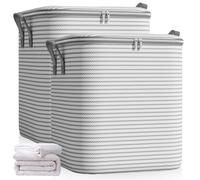 GOMETY 2 unidades de 180 l bolsa de almacenamiento grande, caja de almacenamiento con tapa para ropa y edredones, bolsas de almacenamiento con cremallera, plegable para edredones (gris, M)