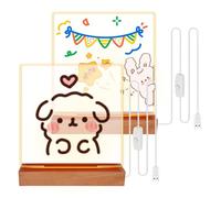 GOMETY 2 unidades de madera LED base de pantalla con placa acrílica de 3 mm, base LED para cristal acrílico, color cálido, base rectangular con interruptor USB para arte de resina, adornos decorativos