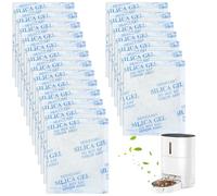 GOMETY 20 unidades de desecante, 25 g de gel de sílice, 6 x 7,5 cm, regenerable, absorción de humedad, bolas de gel de sílice reutilizables, bolsas desecantes para comederos automáticos de 5 litros