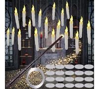 GOMETY 20 velas LED flotantes con varita mágica, sin llama, flotantes, con mando a distancia, funciona con pilas, luz blanca cálida, llama parpadeante para bodas, fiestas, Halloween, Navidad