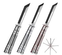 GOMETY 3 cuchillos de mariposa para navajas sin afilar, peine de mariposa de acero inoxidable para principiantes, trucos de flipping (azul, rojo, negro)