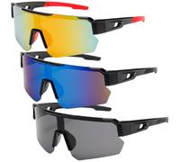 GOMETY 3 Piezas Gafas de Sol Deportivas: Gafas de Bicicleta Polarizadas, Resistente al Viento, Protección UV400, para Ciclismo, Carrera y Actividades al Aire Libre (Negro, Azul, Rojo)
