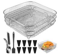 GOMETY 3 unidades de Air Fryer Racks 304 de acero inoxidable, accesorios para airfryer, cesta, apilable, freidora de aire caliente, bandeja de aire, bandeja para freidoras de aire, estante con patas