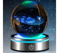 GOMETY 3D Sistema Solar Bola de Cristal Luz Nocturna Multicolor Planetas Bola de Cristal con Base USB 3D Bola de Cristal Luz Nocturna Creativa Escena Nocturna Astronomía Bola Lámpara para Decoración