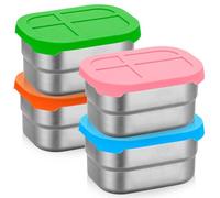 GOMETY 4 cajas de aperitivos de acero inoxidable de 230 ml, a prueba de fugas, con tapa de silicona, sin BPA, pequeñas fiambreras y recipientes para preparar alimentos, recipientes para aperitivos