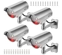 GOMETY 4 cámaras de seguridad para exteriores, falsas cámaras de seguridad con LED rojo intermitente, cámara de vigilancia falsa para exteriores, cámara falsa CCTV, cámara de seguridad para interiores
