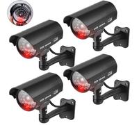 GOMETY 4 cámaras de vigilancia para exteriores, falsas cámaras con LED parpadeantes rojos, cámara de vigilancia falsa para exteriores CCTV, cámara de seguridad para interiores y exteriores (negro) (4)