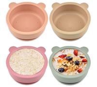 GOMETY 4 cuencos de silicona para bebés con ventosa, 113 x 125 x 54 mm, antideslizante, para bebés, para niños pequeños, anticaídas, sin BPA, para lavavajillas y microondas (4 colores)
