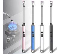 GOMETY 4 mecheros eléctricos, recargables por USB, encendedor electrónico largo para velas, barbacoa, camping, chimenea (color negro)